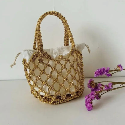 Sac à main tissé de luxe pour femmes, sac de rangement de grande capacité, sac à cordon, sac tissé Portable, sac seau tissé pour filles