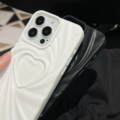 Coque de téléphone pliable en Silicone souple et mat, étui complet en forme de cœur d'amour 3D pour iPhone 13 14 15 Pro Max 16 Plus 11 12 ProMax