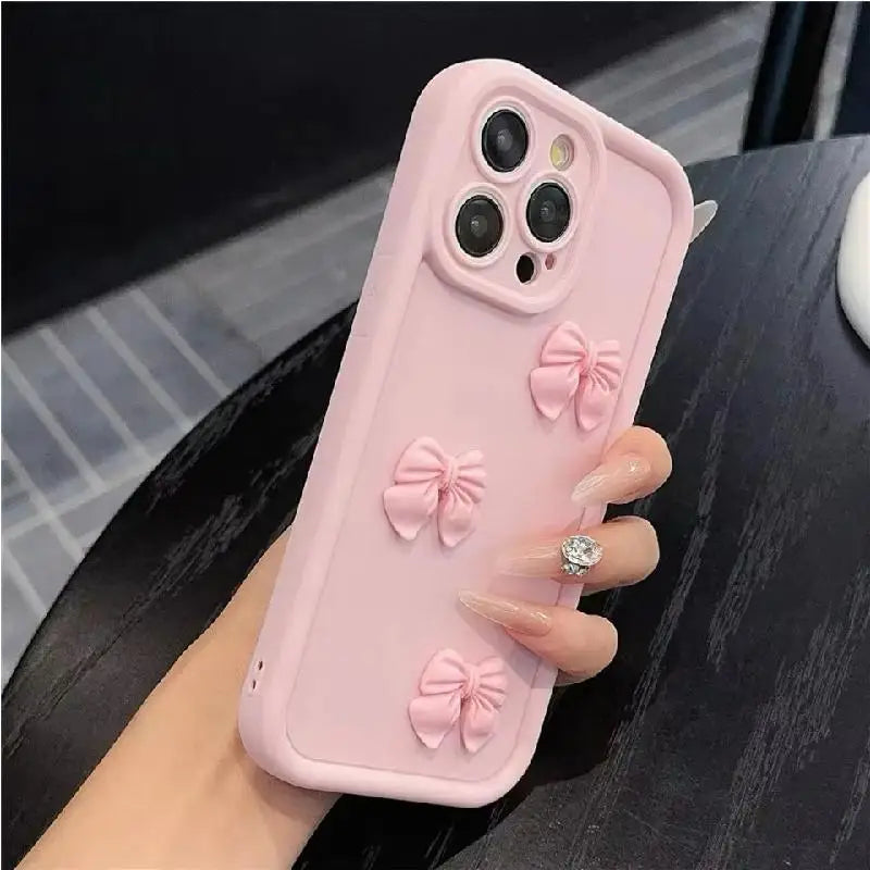 Coque de téléphone à nœud papillon rose 3D, étui souple en Silicone mignon pour iPhone 15 16 Pro Max 11 12 13 14 Pro Plus, housse bonbon antichoc