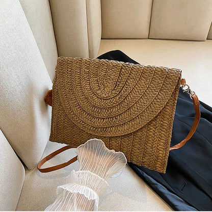 Sac à main tressé d'été pour femmes, enveloppe tissée à la main, sac à bandoulière de voyage, sac de plage, Shopping, porte-cartes de monnaie