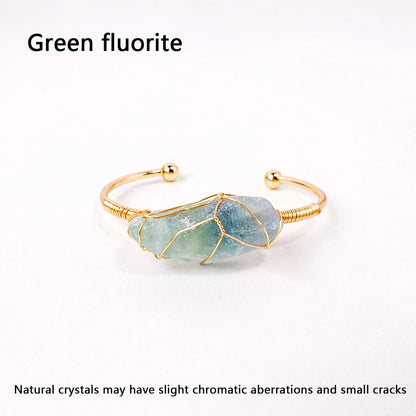 Bracelet en cristal naturel avec pierres précieuses brutes, 1 pièce, fil de cuivre tissé à la main, ouvert, breloque assortie à la mode, bijoux fins