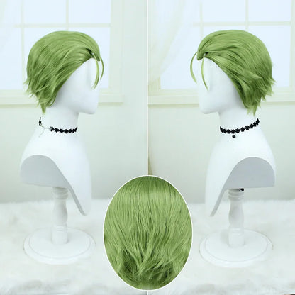 HeClaCosplay-Perruque Synthétique Droite Courte, Frieren aux Funérailles, Cheveux Verts à Dos Léché, Degré de Chaleur, Jeu de Plis d'Halloween