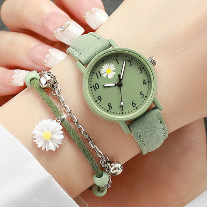 Montre à quartz avec bracelet en cuir PU vert, fleur, boîte non incluse, mode, ensemble de 4 pièces