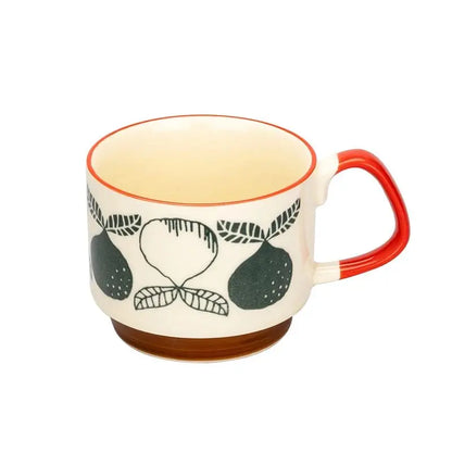 YWDL Japanese Flower Coffee Cup Set Retro Ceramic Milk Oatmeal Mug Office Water Handle Cup Kitchen Party Drinkware Set 300ml