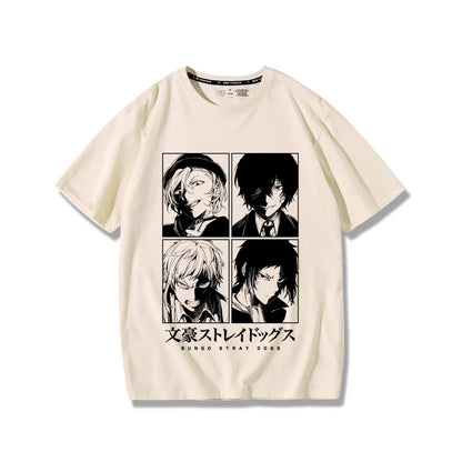 Suspense Anime Bungo chiens errants impression créative été hommes 100% coton T-Shirt en plein air décontracté rue tendance vêtements pour hommes