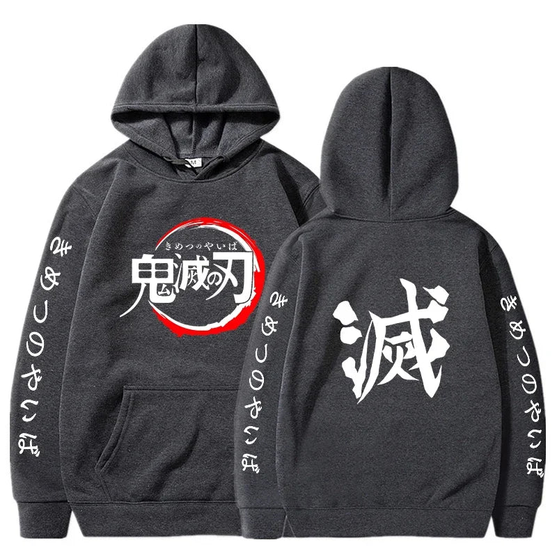 Demon Slayer sweat à capuche pour homme mode lettre graphique imprimé sweats femmes décontracté Harajuku Streetwear pull à capuche Sudaderas