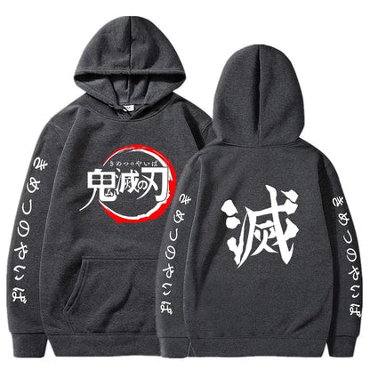 Demon Slayer sweat à capuche pour homme mode lettre graphique imprimé sweats femmes décontracté Harajuku Streetwear pull à capuche Sudaderas