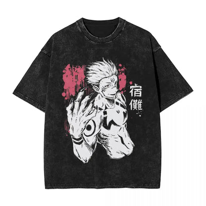 Anime Jujutsu Kaisen Gojo Satoru T-Shirts Washed Men Women Cotton Harajuku T-Shirts Ryomen Sukuna Retro Men's Women's Top Tees