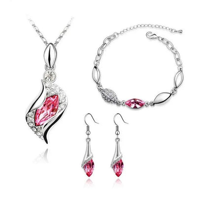 Nouveau luxe 925 en argent Sterling cristal ensemble de bijoux pour les femmes pendentif collier boucles d'oreilles Bracelet ensemble bijoux de mode