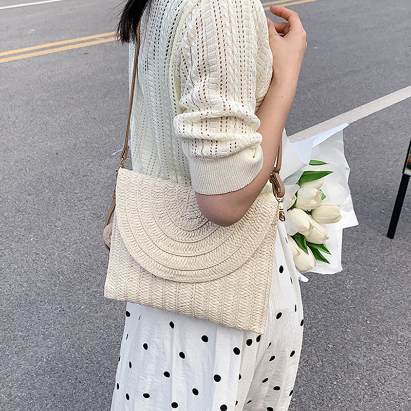 Sac à main tressé d'été pour femmes, enveloppe tissée à la main, sac à bandoulière de voyage, sac de plage, Shopping, porte-cartes de monnaie