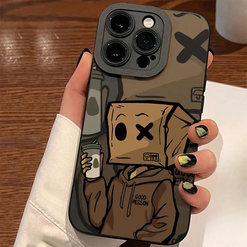 Coque de téléphone à motif d'homme en Carton de dessin animé, étui en Silicone souple givré antichoc pour iPhone 11 12 13 14 Pro Max 15 16 XR X