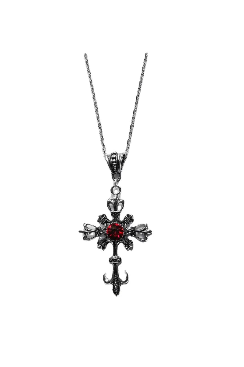 Grand collier de croix chrétienne baroque couleur argent avec cristaux, Crucifix gothique et bijoux de pâques, Crucifix à bijoux unisexe