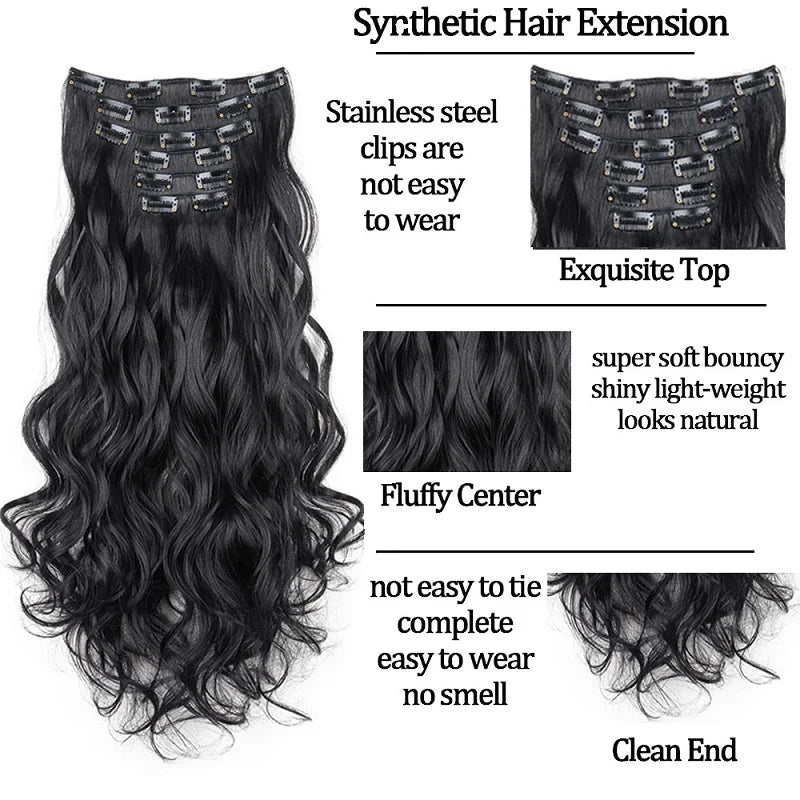 WIGSIN 24 pouces synthétique longue ondulée bouclés Extensions de cheveux postiches accessoires de cheveux quotidiens pour les femmes