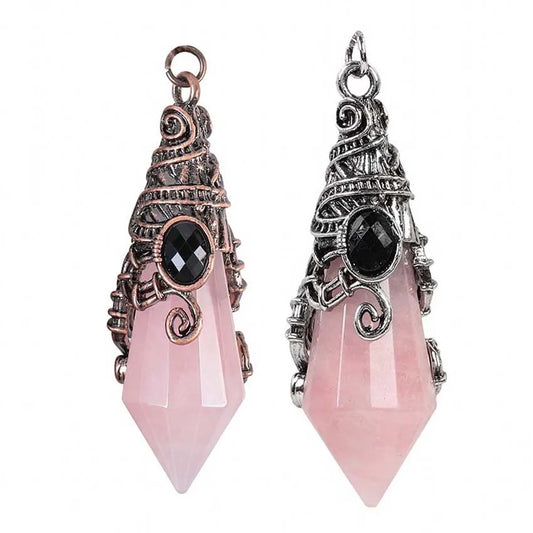 Pendentif pendule en cristal à 12 facettes, pour la Divination radiesthésie, pierre naturelle, améthyste, Quartz Rose, amulette, spirituel, bijoux