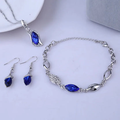 Nouveau luxe 925 en argent Sterling cristal ensemble de bijoux pour les femmes pendentif collier boucles d'oreilles Bracelet ensemble bijoux de mode