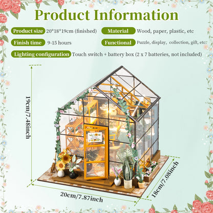 Kit de maison de jardin Miniature, bricolage, avec meubles et lumière LED, ensemble artisanal pour maison de poupée, cadeaux, Kits de construction de maquettes de serre en bois