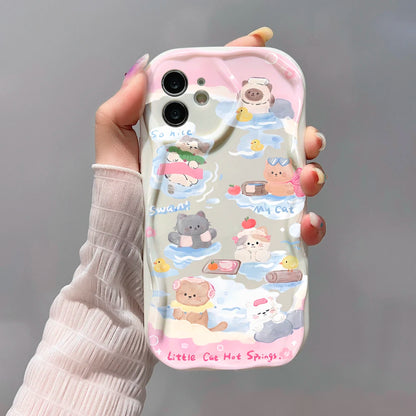Coque de téléphone chat mignon pour iPhone, bord incurvé ondulé 3D, coque en TPU souple et transparente, iPhone 13, iPhone 15, iPhone 12, iPhone 11, iPhone 14 Pro Max, iPhone X, iPhone XS, iPhone 7, iPhone 8 Plus