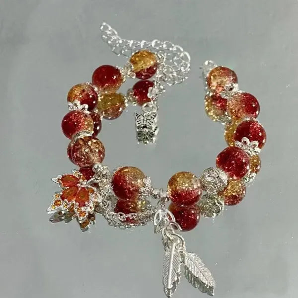 Bracelets de luxe légers en perles de cristal de verre violet pour femmes, pendentif Chic avec pompon papillon, bijoux de poignet pour fille douce