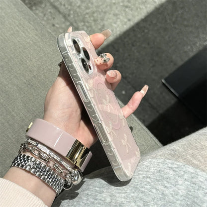 Jolie coque de téléphone magnétique pour iPhone 16 Pro 15 14 13 Pro Max 15Pro, avec support à nœud papillon en perles, étuis antichoc pour Magsafe