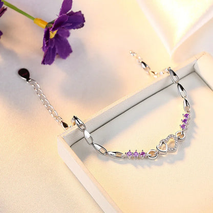 Nouveau 925 Bracelet en argent Sterling violet cristal Zircon coeur pour femme Bracelet à breloques bijoux cadeau