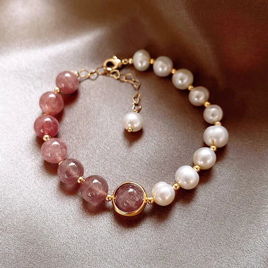 Bracelets baroques en perles d'eau douce et Quartz fraise pour femmes, bijoux de haute qualité, cadeaux de saint-valentin, ne se décolore pas, 100%
