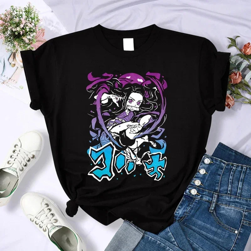 Démon Slayer T-shirt femmes Kimetsu No Yaiba Nezuko T-shirt femme Tanjirou Kamado graphique T-shirt japonais Anime Manga T-shirt