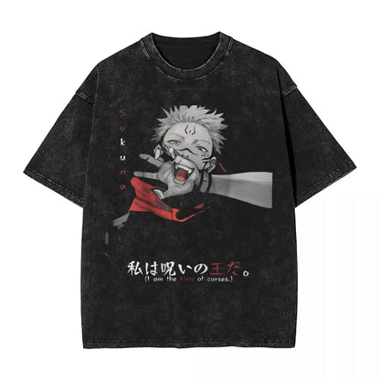 Anime Jujutsu Kaisen Gojo Satoru T-Shirts Washed Men Women Cotton Harajuku T-Shirts Ryomen Sukuna Retro Men's Women's Top Tees