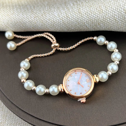 Bracelet de perles élégant montre à Quartz pour femmes montre à Bracelet réglable extractible de luxe petit cadran dames montre-Bracelet cadeau