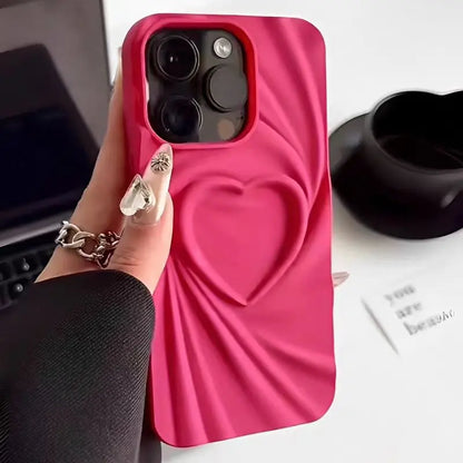 Coque de téléphone pliable en Silicone souple et mat, étui complet en forme de cœur d'amour 3D pour iPhone 13 14 15 Pro Max 16 Plus 11 12 ProMax