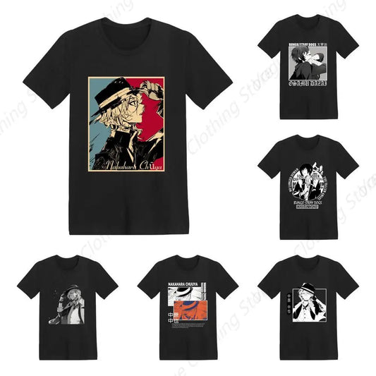 Unisexe Bungo Anime chiens errants chemise hommes motif imprimé à manches courtes col rond T-Shirt noir manches courtes loisirs quotidiens doux