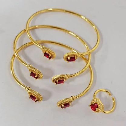 Bracelet plaqué or brillant avancé pour femme, bracelet en cristal, bague jonc, bijoux fantaisie, banquet, Nigeria, 3 pièces
