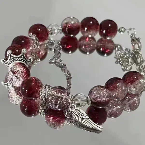 Bracelets de luxe légers en perles de cristal de verre violet pour femmes, pendentif Chic avec pompon papillon, bijoux de poignet pour fille douce
