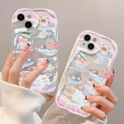 Coque de téléphone chat mignon pour iPhone, bord incurvé ondulé 3D, coque en TPU souple et transparente, iPhone 13, iPhone 15, iPhone 12, iPhone 11, iPhone 14 Pro Max, iPhone X, iPhone XS, iPhone 7, iPhone 8 Plus