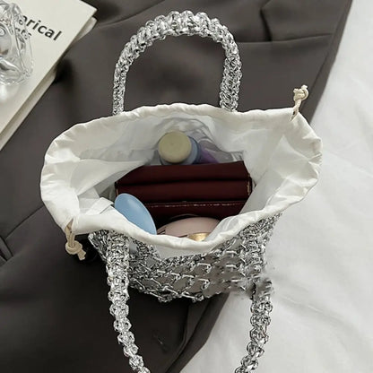 Sac à main tissé de luxe pour femmes, sac de rangement de grande capacité, sac à cordon, sac tissé Portable, sac seau tissé pour filles