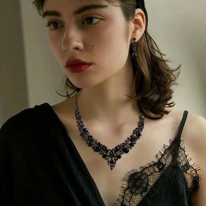 Ensemble de bijoux à la mode pour femmes, 3 pièces, luxueux, minimaliste, strass, boule de cristal, collier, boucle d'oreille, ensemble d'accessoires pour femmes