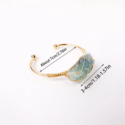 Bracelet en cristal naturel avec pierres précieuses brutes, 1 pièce, fil de cuivre tissé à la main, ouvert, breloque assortie à la mode, bijoux fins