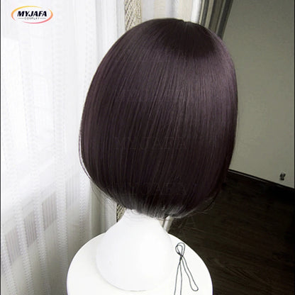 Perruque de Cosplay Anime Bungo Stray Dogs Akiko Yosano, épingle à cheveux papillon, Bob court, violet, noir, perruques résistantes à la chaleur + bonnet de perruque