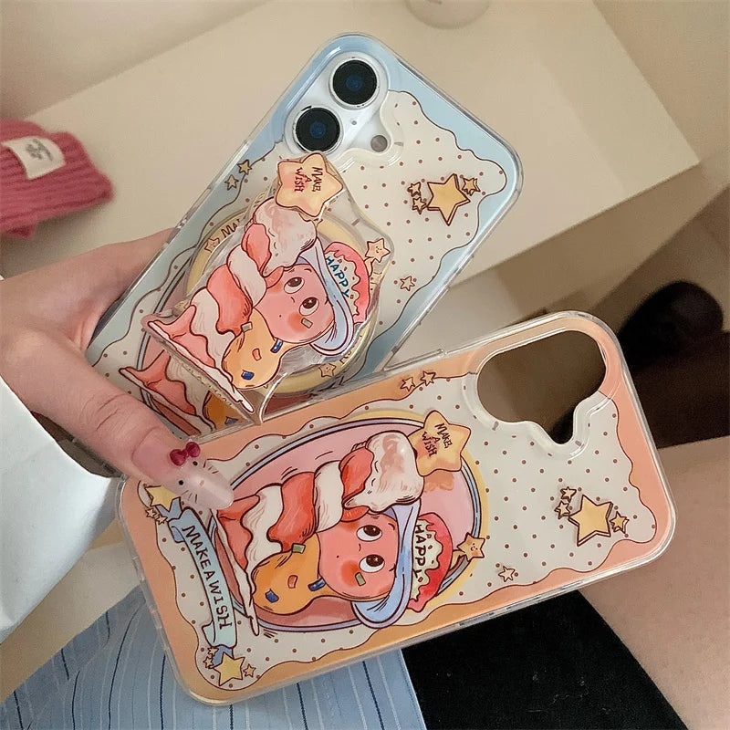 Coque de téléphone magnétique avec support Magsafe, coque en silicone antichoc, jolie bougie étoile, iPhone 16 Pro, 15, 14, 13 Pro Max