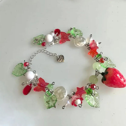 Bracelet à breloques en perles de fraises y2k, cadeau fait à la main