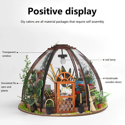 Kit de maison de jardin Miniature, bricolage, avec meubles et lumière LED, ensemble artisanal pour maison de poupée, cadeaux, Kits de construction de maquettes de serre en bois