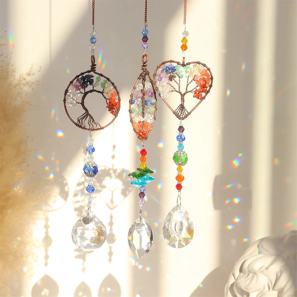 Attrape-lumière en cristal, arbre de vie, ornement en cristal, fabricant d'arc-en-ciel, prisme en cristal, pendentif Chakra, fenêtre, décoration de jardin de maison