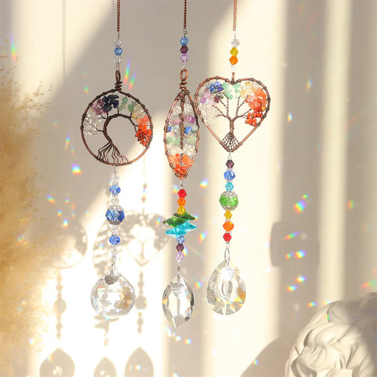 Attrape-lumière en cristal, arbre de vie, ornement en cristal, fabricant d'arc-en-ciel, prisme en cristal, pendentif Chakra, fenêtre, décoration de jardin de maison