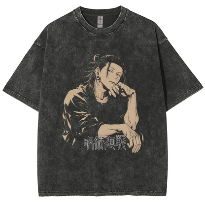 Anime Jujutsu Kaisen Gojo Satoru T-Shirts Washed Men Women Cotton Harajuku T-Shirts Ryomen Sukuna Retro Men's Women's Top Tees