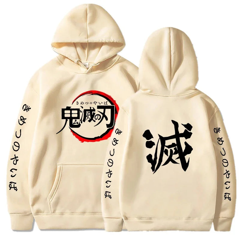 Demon Slayer sweat à capuche pour homme mode lettre graphique imprimé sweats femmes décontracté Harajuku Streetwear pull à capuche Sudaderas
