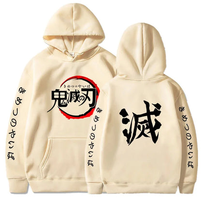 Demon Slayer sweat à capuche pour homme mode lettre graphique imprimé sweats femmes décontracté Harajuku Streetwear pull à capuche Sudaderas