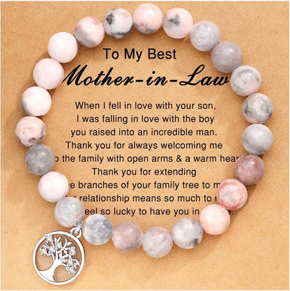 Bracelet en Agate violette, carte d'arbre de vie, Bracelet en pierre naturelle perlée de Rhodochrosite, cadeaux d'anniversaire et de noël pour Nana/grand-mère/maman