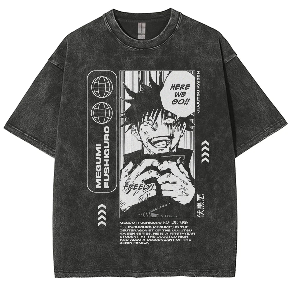 Anime Jujutsu Kaisen Gojo Satoru T-Shirts Washed Men Women Cotton Harajuku T-Shirts Ryomen Sukuna Retro Men's Women's Top Tees