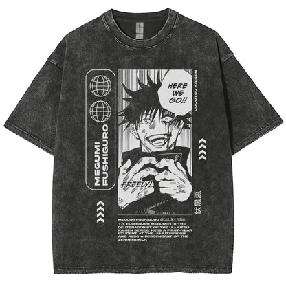 Anime Jujutsu Kaisen Gojo Satoru T-Shirts Washed Men Women Cotton Harajuku T-Shirts Ryomen Sukuna Retro Men's Women's Top Tees