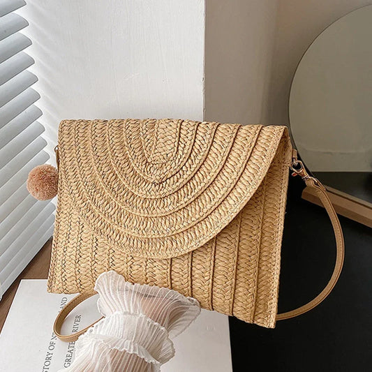 Sac à main tressé d'été pour femmes, enveloppe tissée à la main, sac à bandoulière de voyage, sac de plage, Shopping, porte-cartes de monnaie