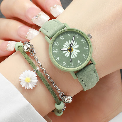Montre à quartz avec bracelet en cuir PU vert, fleur, boîte non incluse, mode, ensemble de 4 pièces